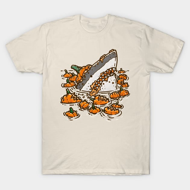 Pumpkin Destruction Shark T-Shirt by nickv47